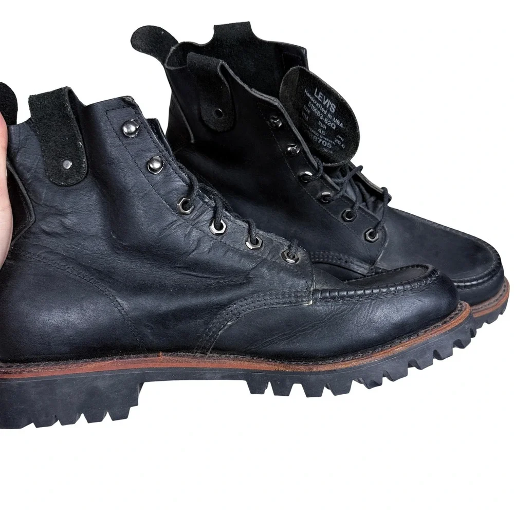 Levi's Moc Toe Boots Mens 11 Black Leather Handcrafted USA Vibram Lug 515063-62Q